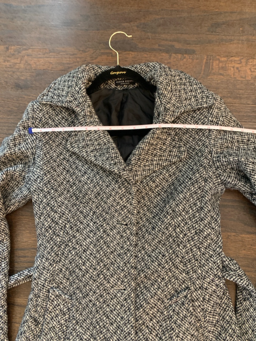 Marvin Browne Gray Herringbone Belted Collared Button Trench Coat UK Size 8 - Picture 4 of 7